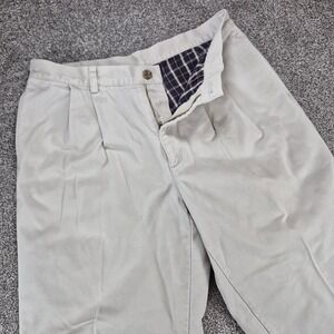 LL Bean Flannel Lined Pants Mens 34x29 Beige Chino Pleated Natural Fit Cotton